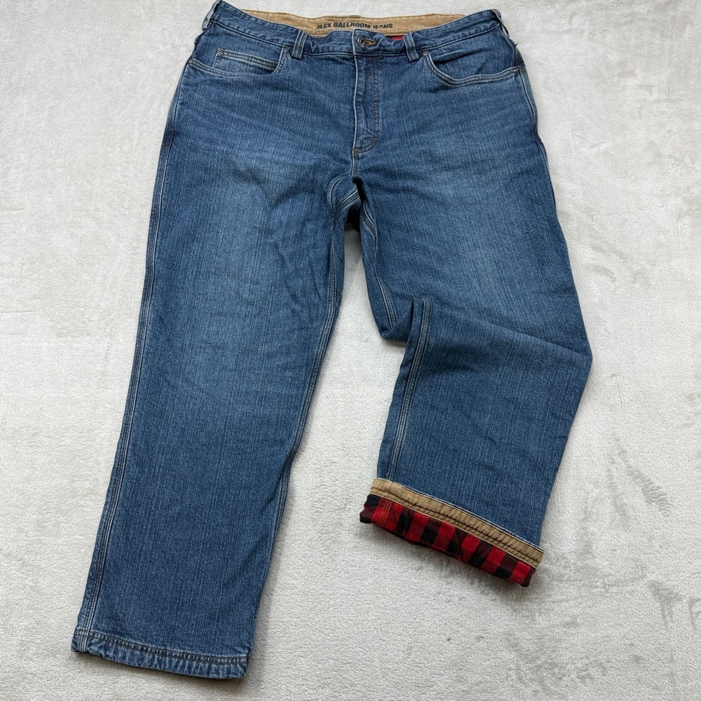 Duluth Trading Co Flex Ballroom Jeans Mens 38x30 Blue Flannel Lined Relaxed Fit